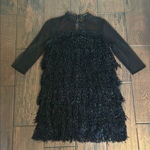 Zara Elegant Black Fringe Dress